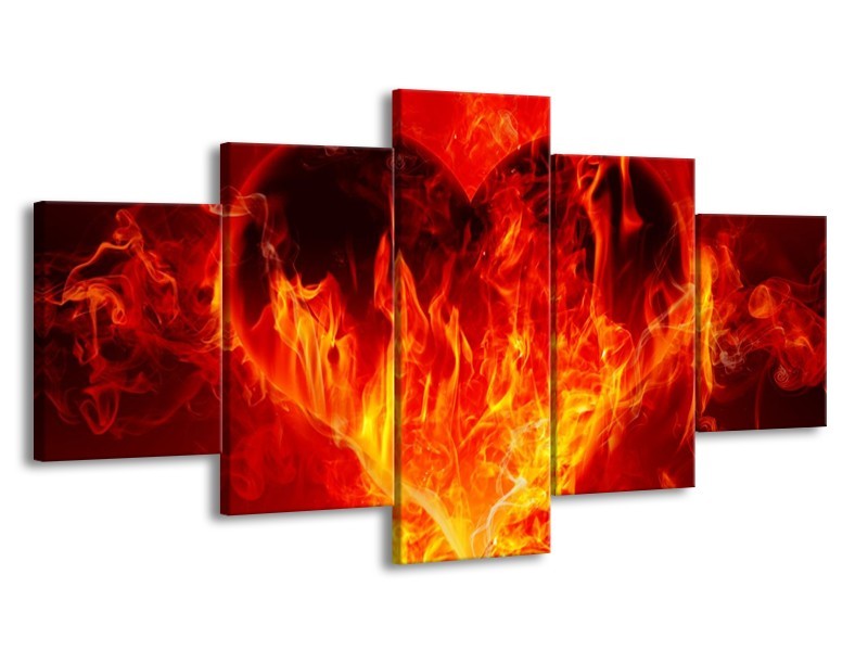 Canvas schilderij Hart | Zwart, Oranje, Geel | 150x80cm 5Luik