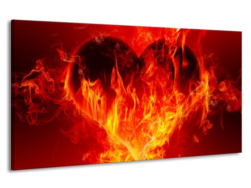 Canvas schilderij Hart | Zwart, Oranje, Geel | 190x100cm 1Luik