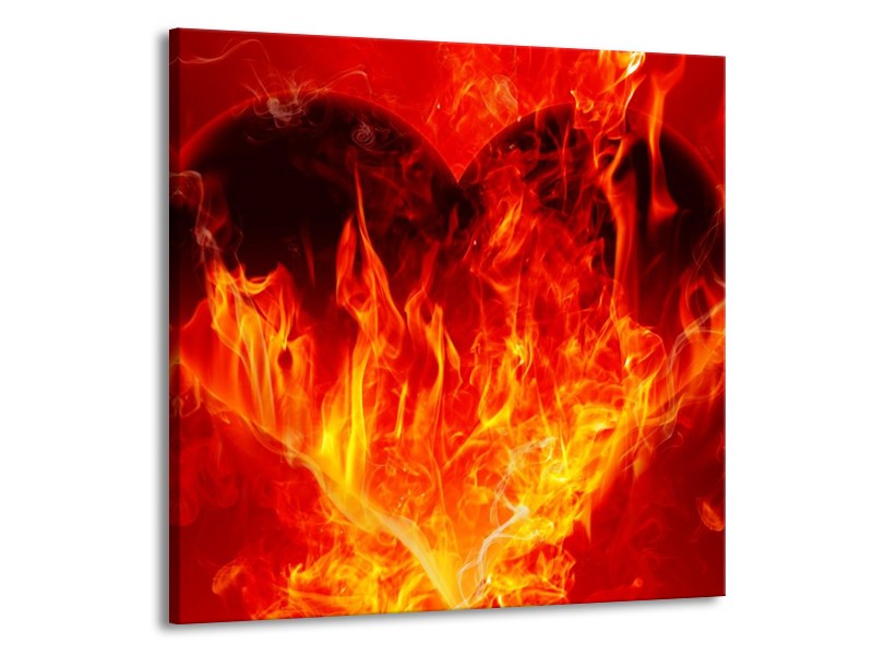 Canvas schilderij Hart | Zwart, Oranje, Geel | 50x50cm 1Luik