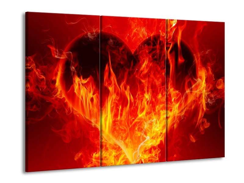 Canvas schilderij Hart | Zwart, Oranje, Geel | 90x60cm 3Luik