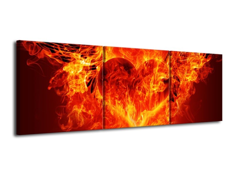 Canvas schilderij Hart | Zwart, Oranje, Geel | 120x40cm 3Luik