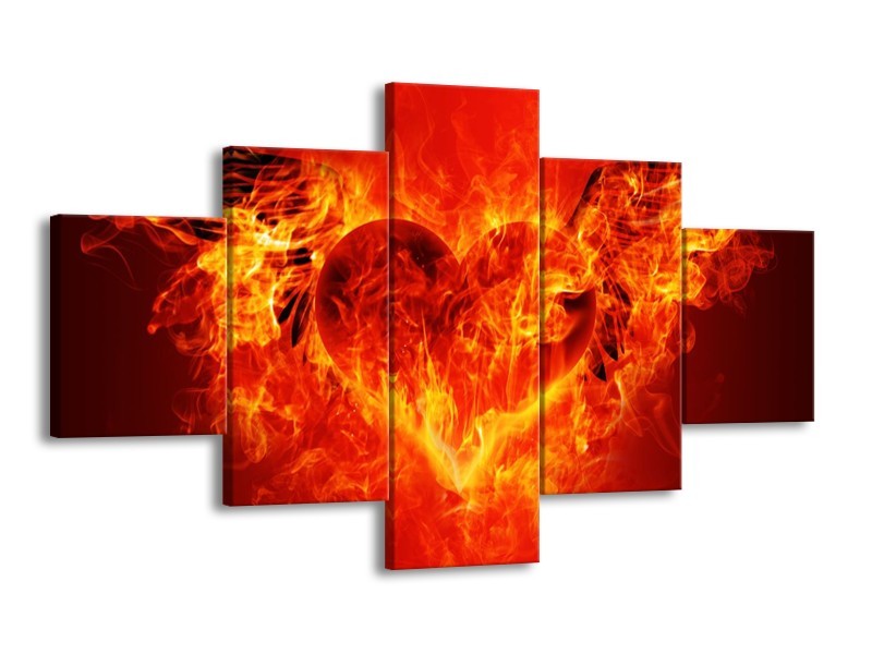 Canvas schilderij Hart | Zwart, Oranje, Geel | 125x70cm 5Luik