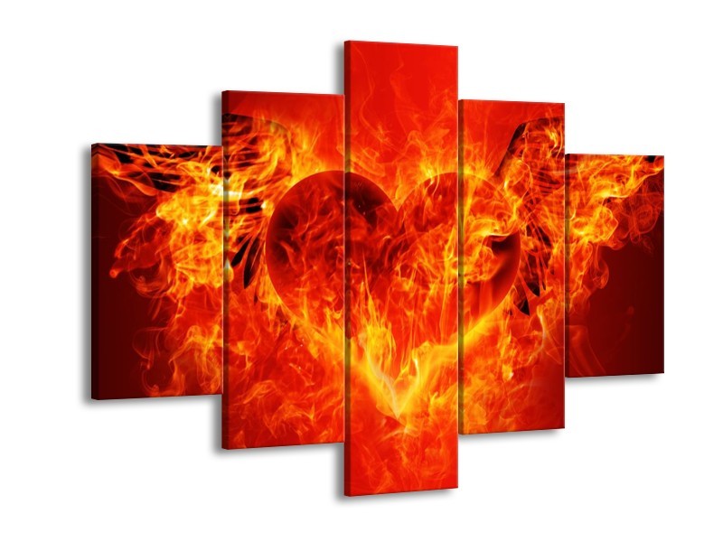 Canvas schilderij Hart | Zwart, Oranje, Geel | 150x105cm 5Luik