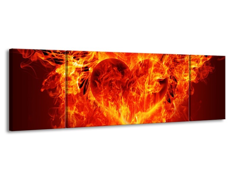 Canvas schilderij Hart | Zwart, Oranje, Geel | 170x50cm 3Luik