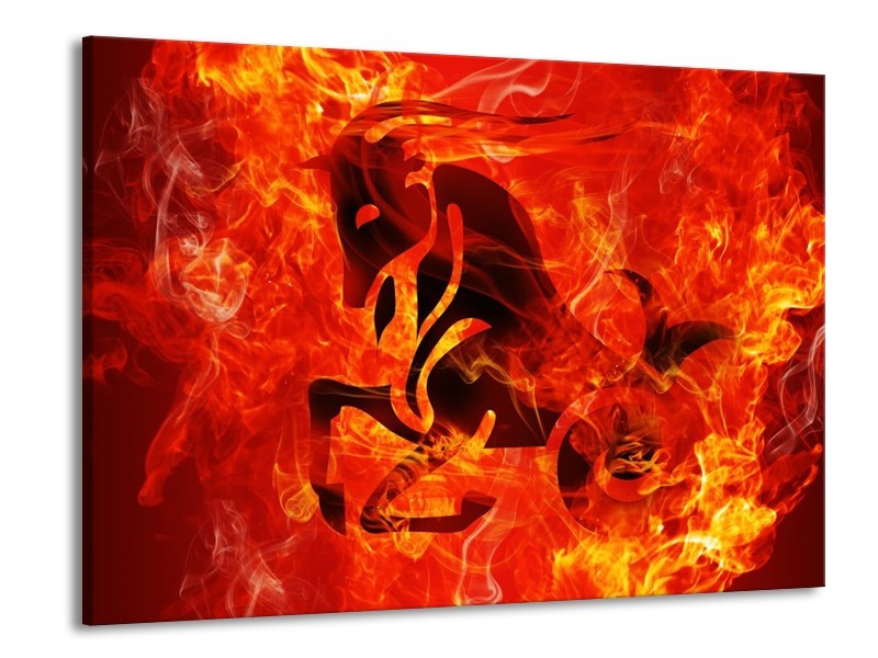Canvas schilderij Paard | Zwart, Oranje, Geel | 100x70cm 1Luik