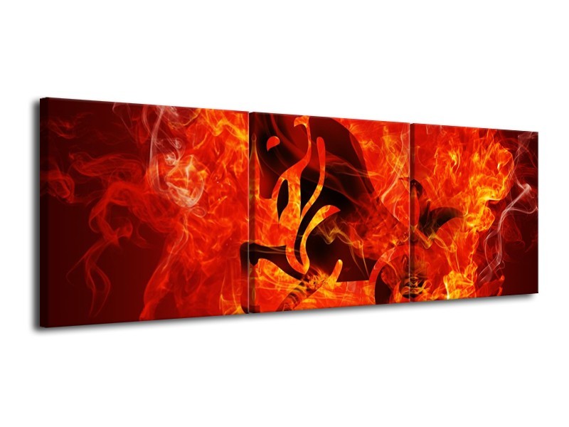 Canvas schilderij Paard | Zwart, Oranje, Geel | 120x40cm 3Luik