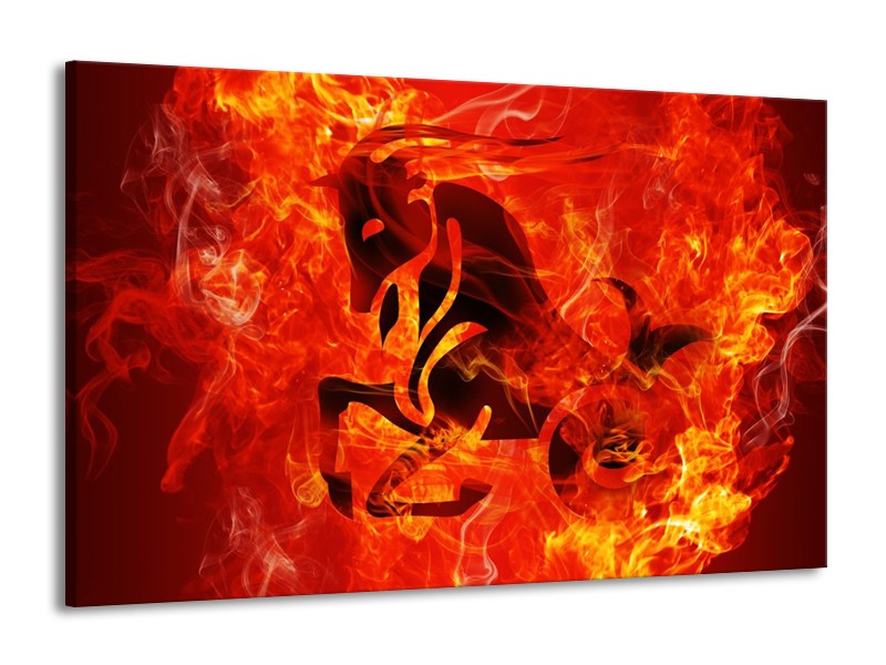 Canvas schilderij Paard | Zwart, Oranje, Geel | 140x90cm 1Luik