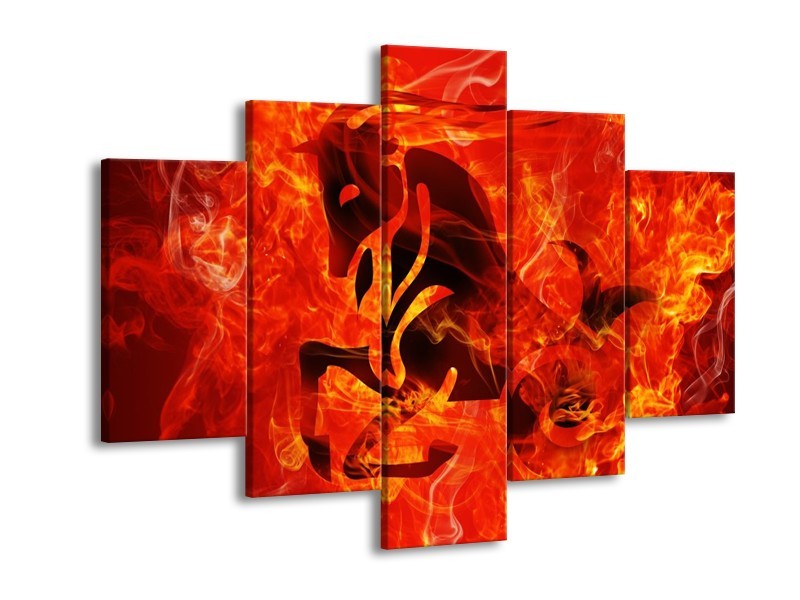 Canvas schilderij Paard | Zwart, Oranje, Geel | 150x105cm 5Luik