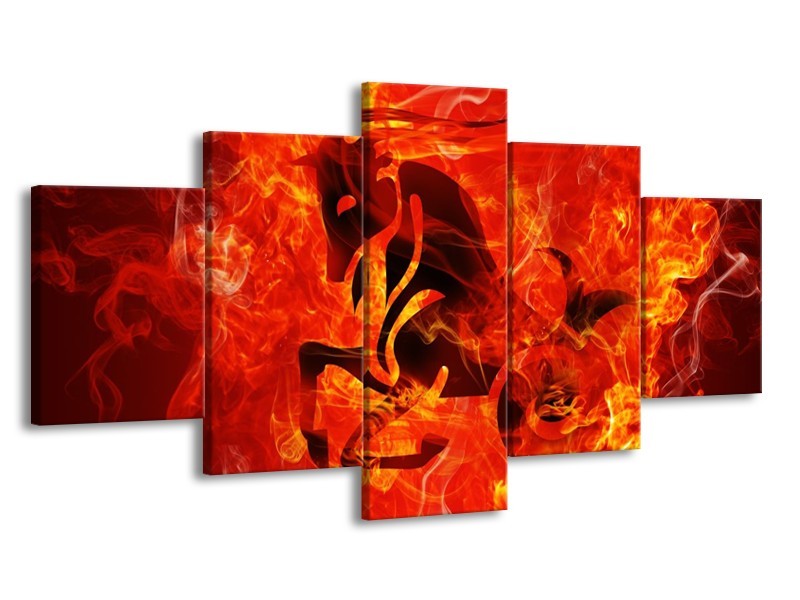 Canvas schilderij Paard | Zwart, Oranje, Geel | 150x80cm 5Luik