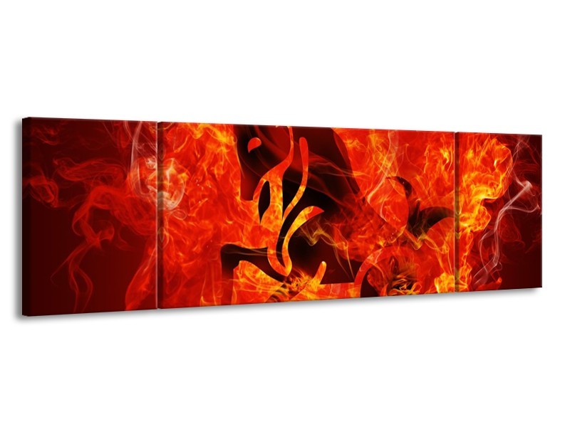 Canvas schilderij Paard | Zwart, Oranje, Geel | 170x50cm 3Luik