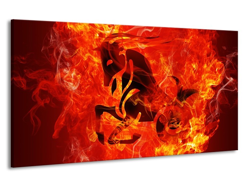 Canvas schilderij Paard | Zwart, Oranje, Geel | 190x100cm 1Luik