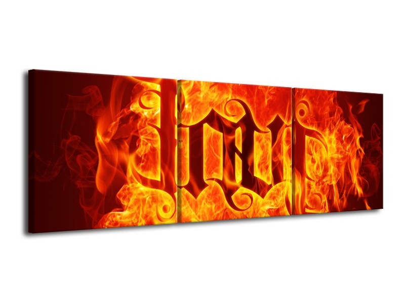 Canvas schilderij Vuur | Zwart, Oranje, Geel | 120x40cm 3Luik