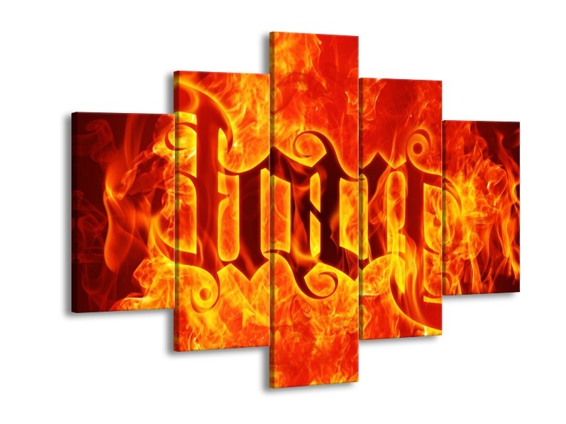 Canvas schilderij Vuur | Zwart, Oranje, Geel | 150x105cm 5Luik
