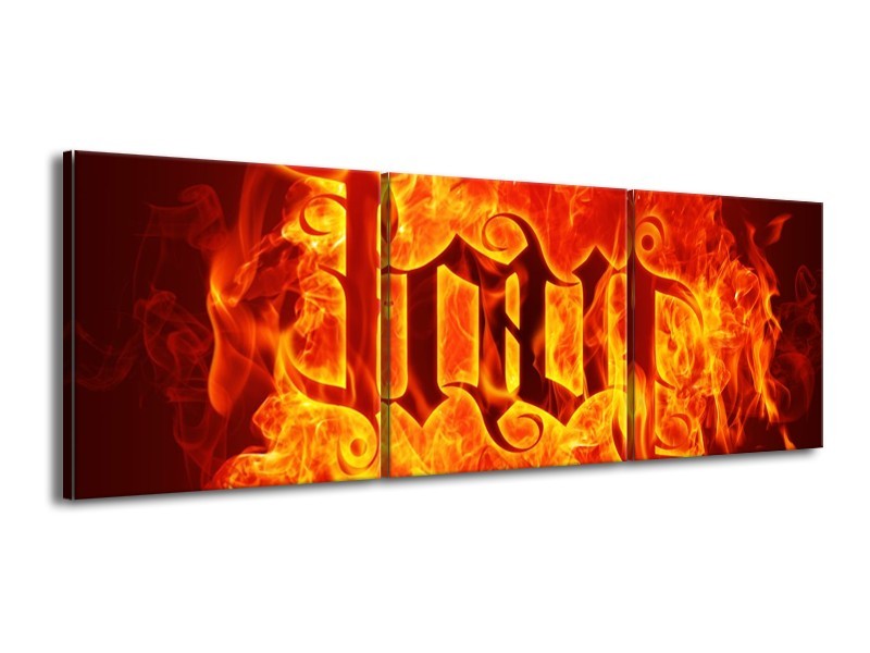 Canvas schilderij Vuur | Zwart, Oranje, Geel | 150x50cm 3Luik