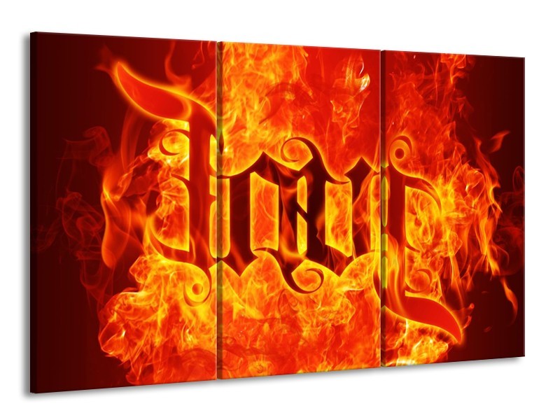 Glas schilderij Vuur | Zwart, Oranje, Geel | 165x100cm 3Luik
