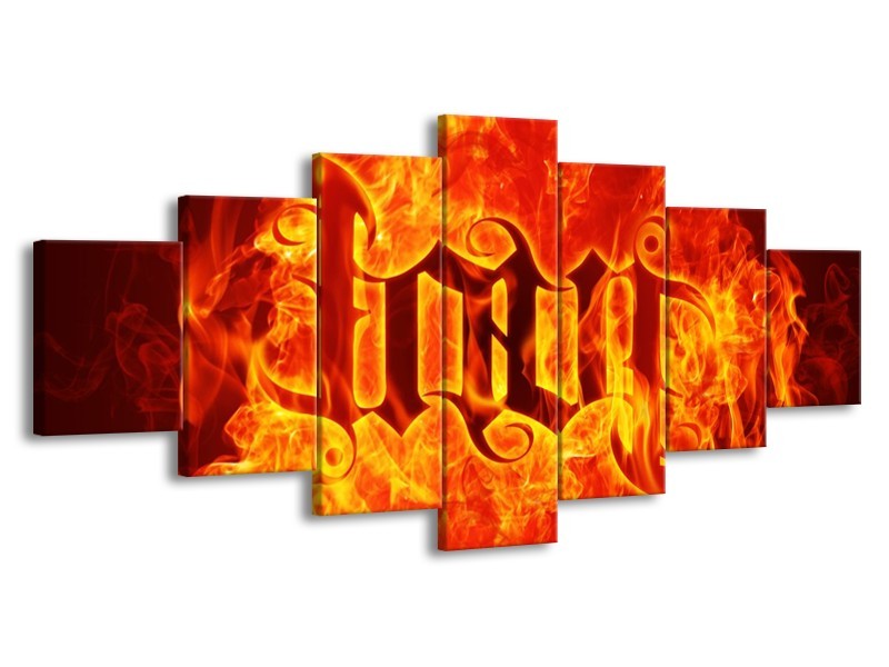 Canvas schilderij Vuur | Zwart, Oranje, Geel | 210x100cm 7Luik