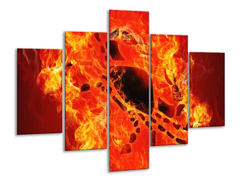 Canvas schilderij Vuur | Zwart, Oranje, Geel | 100x70cm 5Luik