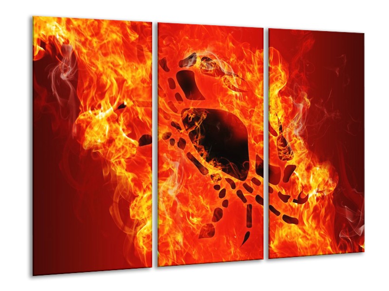 Canvas schilderij Vuur | Zwart, Oranje, Geel | 120x80cm 3Luik