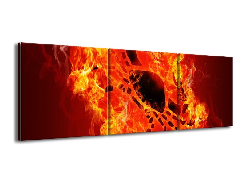Canvas schilderij Vuur | Zwart, Oranje, Geel | 150x50cm 3Luik