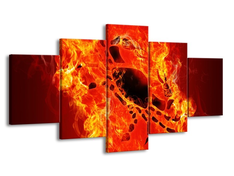 Canvas schilderij Vuur | Zwart, Oranje, Geel | 150x80cm 5Luik