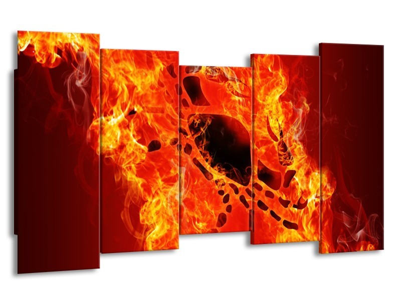 Canvas schilderij Vuur | Zwart, Oranje, Geel | 150x80cm 5Luik