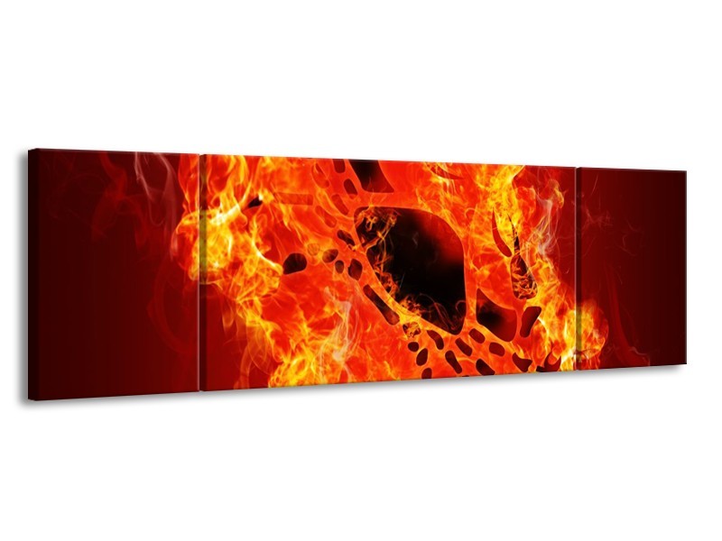 Canvas schilderij Vuur | Zwart, Oranje, Geel | 170x50cm 3Luik