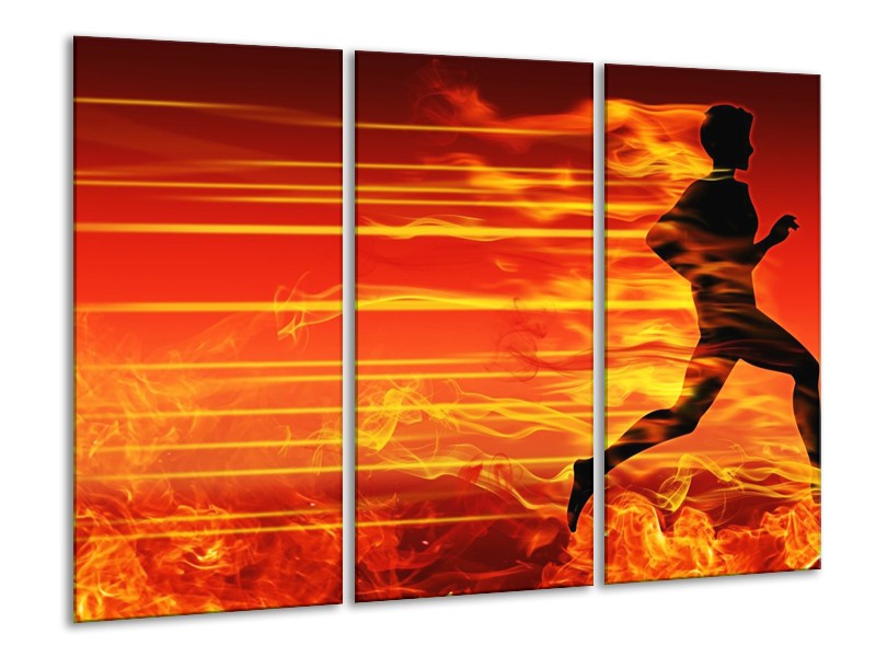 Canvas schilderij Vuur | Zwart, Oranje, Geel | 120x80cm 3Luik