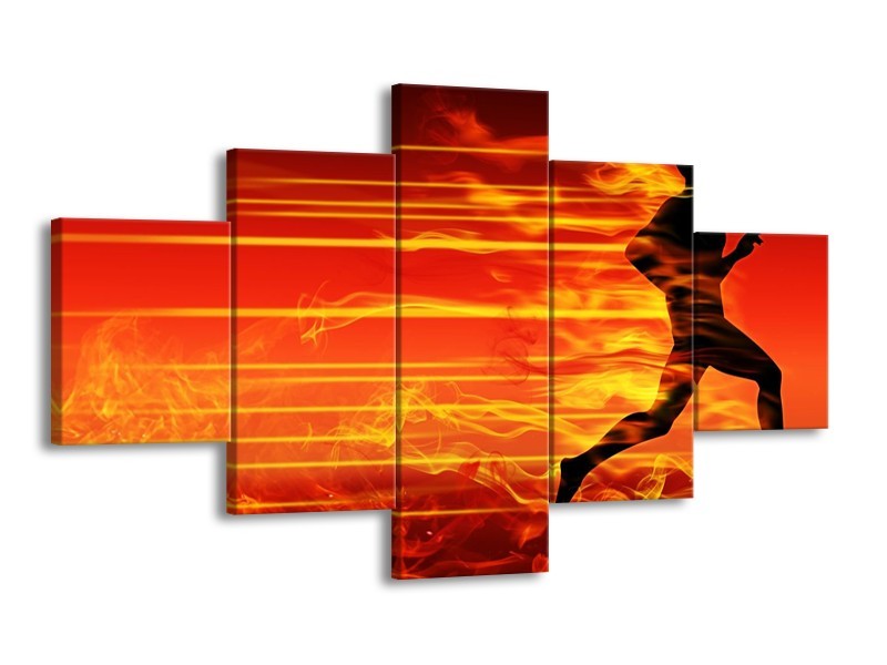 Canvas schilderij Vuur | Zwart, Oranje, Geel | 125x70cm 5Luik