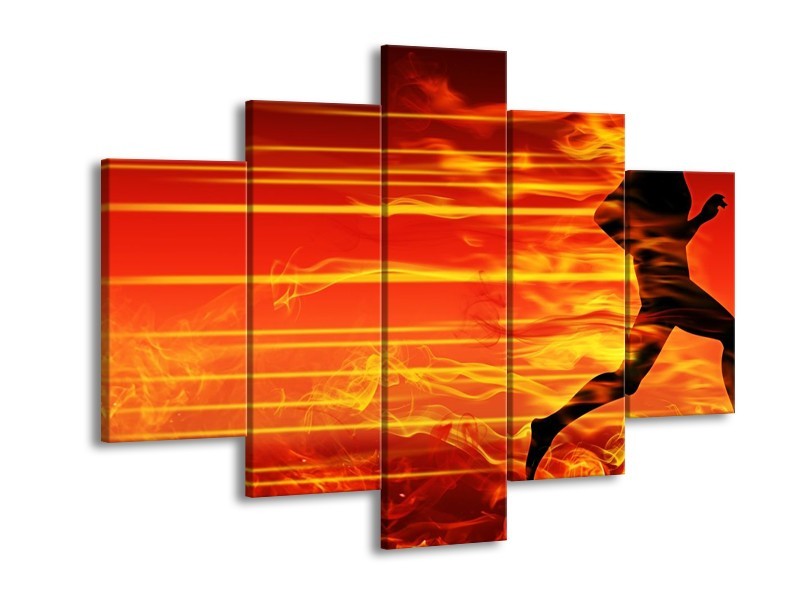 Canvas schilderij Vuur | Zwart, Oranje, Geel | 150x105cm 5Luik