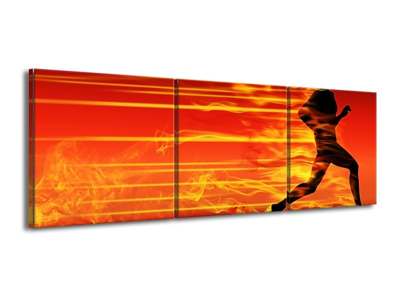 Canvas schilderij Vuur | Zwart, Oranje, Geel | 150x50cm 3Luik