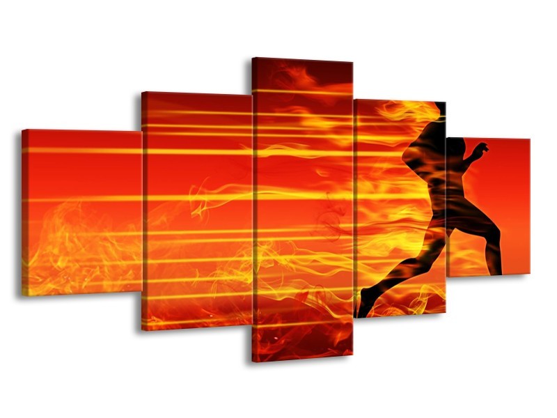 Canvas schilderij Vuur | Zwart, Oranje, Geel | 150x80cm 5Luik