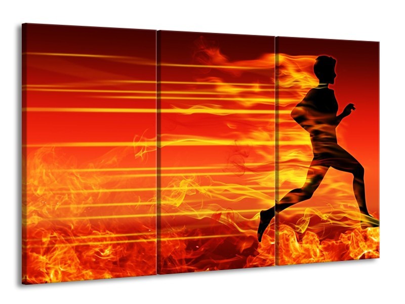 Glas schilderij Vuur | Zwart, Oranje, Geel | 165x100cm 3Luik