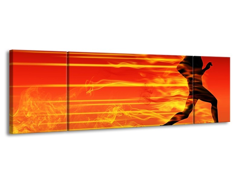 Canvas schilderij Vuur | Zwart, Oranje, Geel | 170x50cm 3Luik