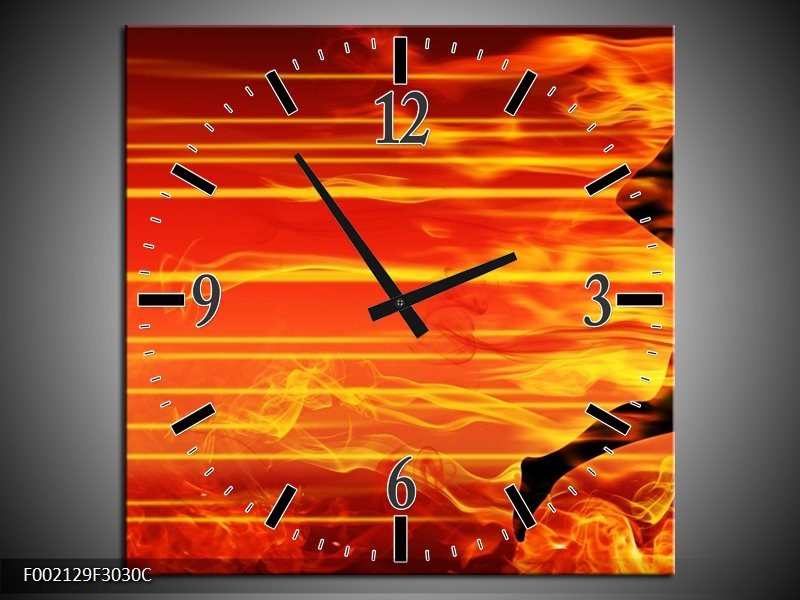 Klok schilderij Vuur | Zwart, Oranje, Geel | 30x30cm 1Luik