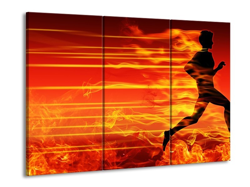 Canvas schilderij Vuur | Zwart, Oranje, Geel | 90x60cm 3Luik