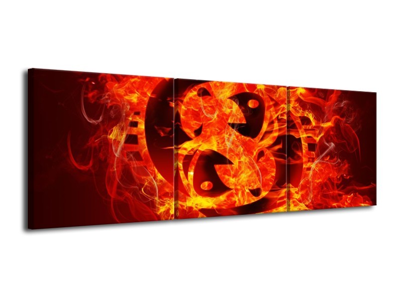 Canvas schilderij Vuur | Zwart, Oranje, Geel | 120x40cm 3Luik