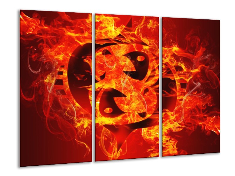 Canvas schilderij Vuur | Zwart, Oranje, Geel | 120x80cm 3Luik