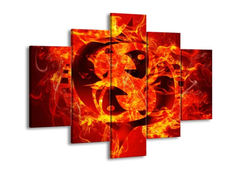 Canvas schilderij Vuur | Zwart, Oranje, Geel | 150x105cm 5Luik