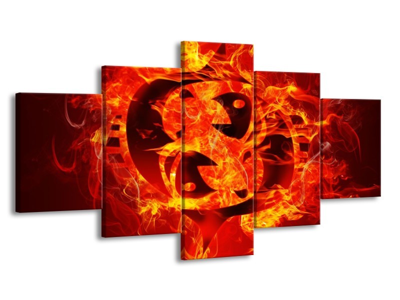 Canvas schilderij Vuur | Zwart, Oranje, Geel | 150x80cm 5Luik