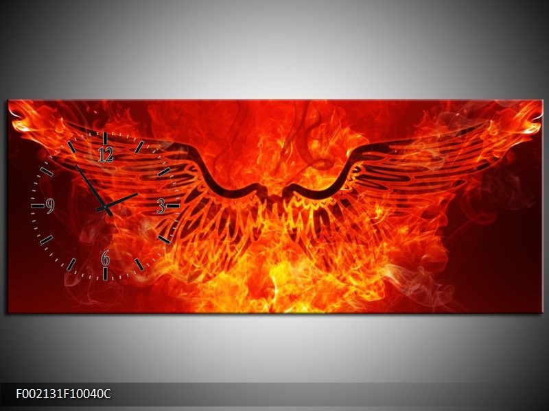 Klok schilderij Vuur | Zwart, Oranje, Geel | 100x40cm 1Luik