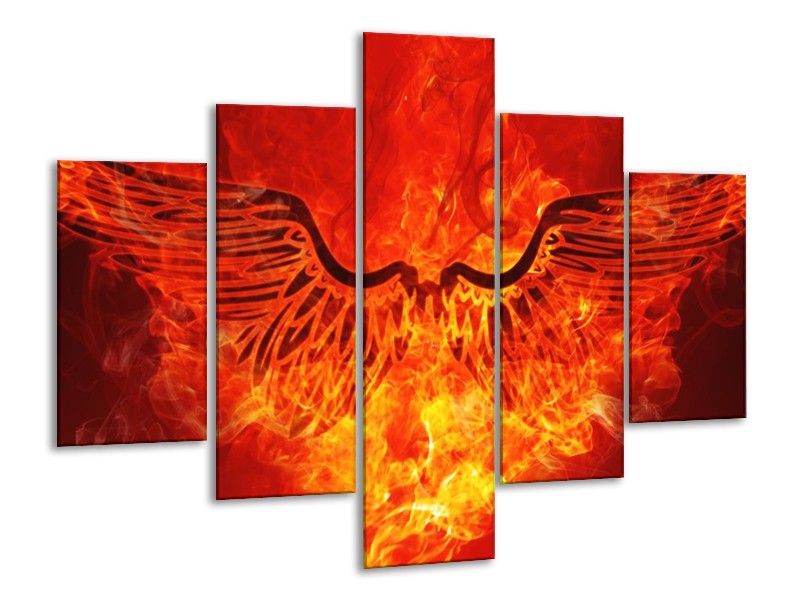 Canvas schilderij Vuur | Zwart, Oranje, Geel | 100x70cm 5Luik