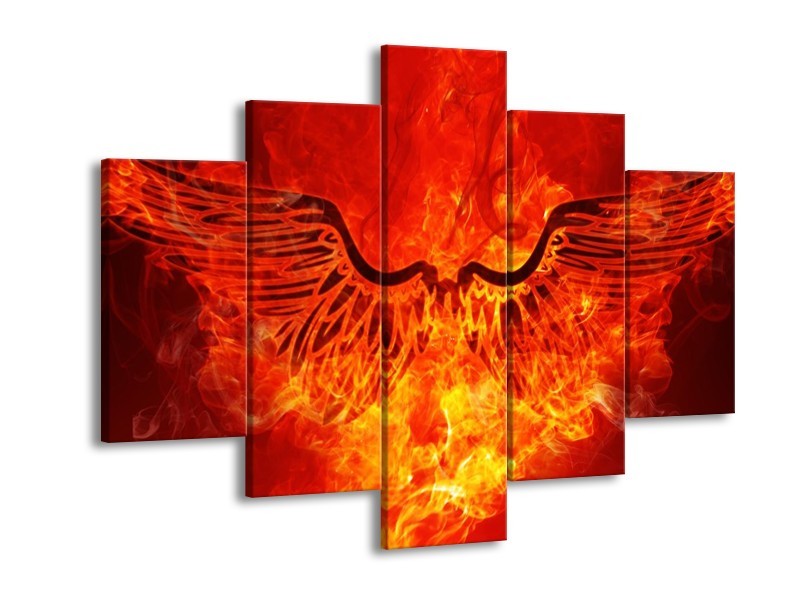 Canvas schilderij Vuur | Zwart, Oranje, Geel | 150x105cm 5Luik