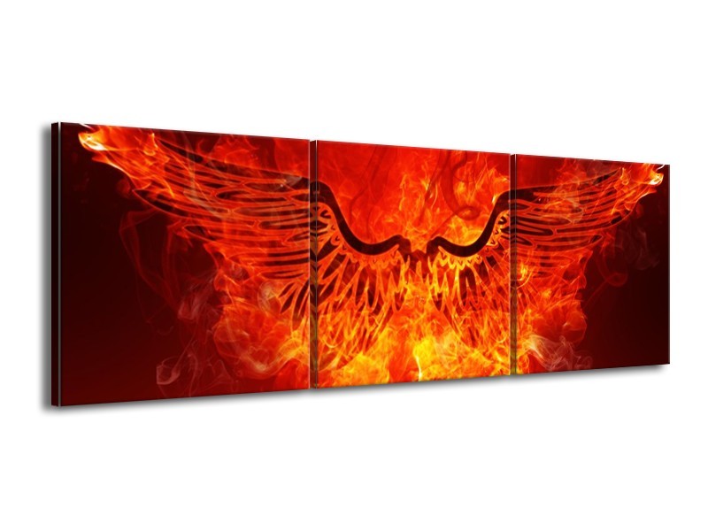 Canvas schilderij Vuur | Zwart, Oranje, Geel | 150x50cm 3Luik