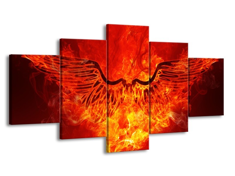 Canvas schilderij Vuur | Zwart, Oranje, Geel | 150x80cm 5Luik