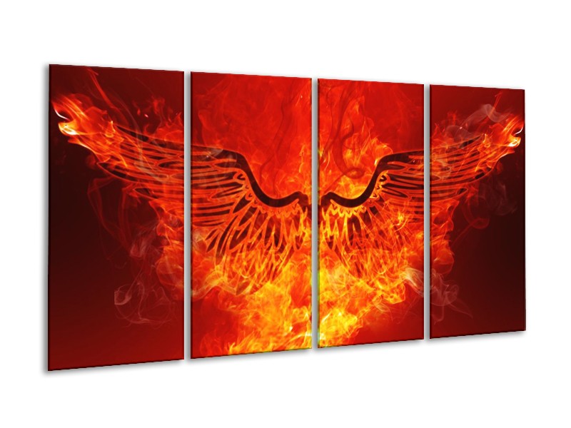 Canvas schilderij Vuur | Zwart, Oranje, Geel | 160x80cm 4Luik