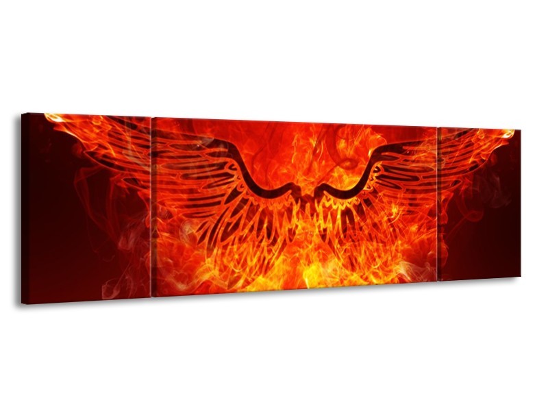 Canvas schilderij Vuur | Zwart, Oranje, Geel | 170x50cm 3Luik