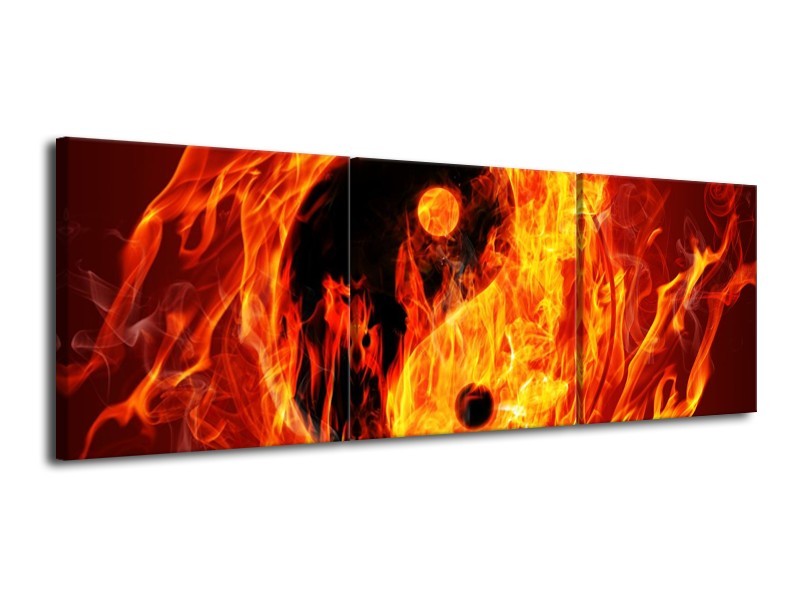 Canvas schilderij Vuur | Zwart, Oranje, Geel | 120x40cm 3Luik