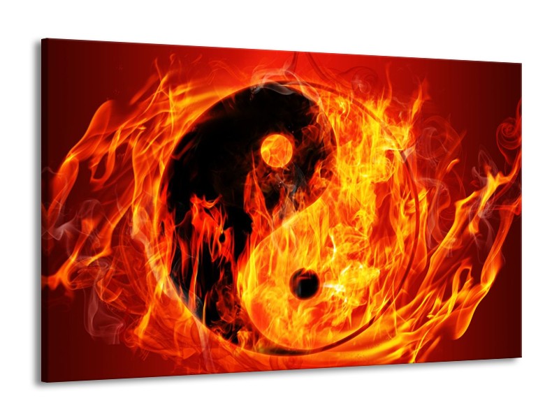 Canvas schilderij Vuur | Zwart, Oranje, Geel | 140x90cm 1Luik