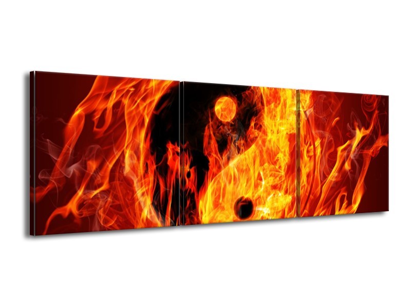 Canvas schilderij Vuur | Zwart, Oranje, Geel | 150x50cm 3Luik