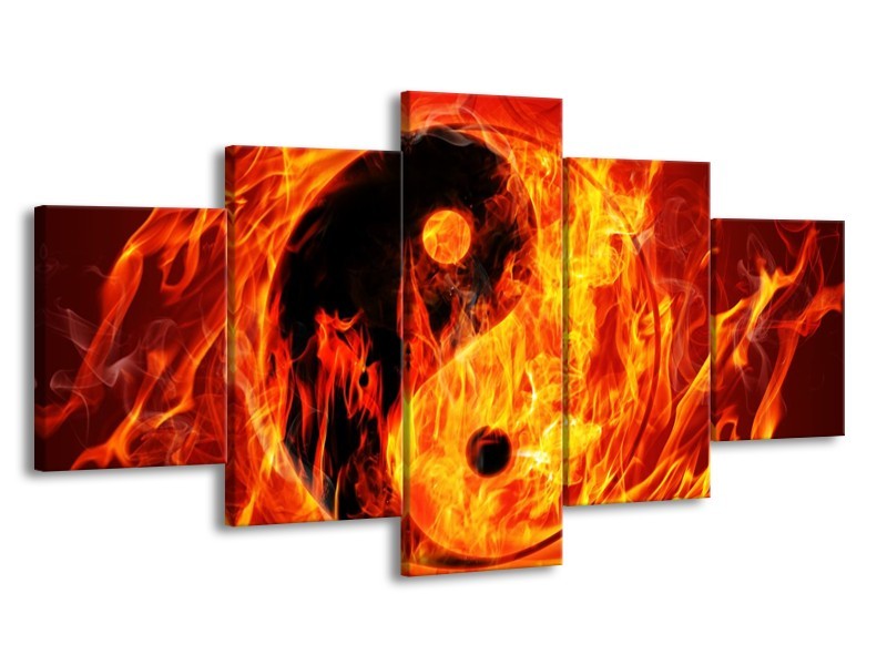 Canvas schilderij Vuur | Zwart, Oranje, Geel | 150x80cm 5Luik